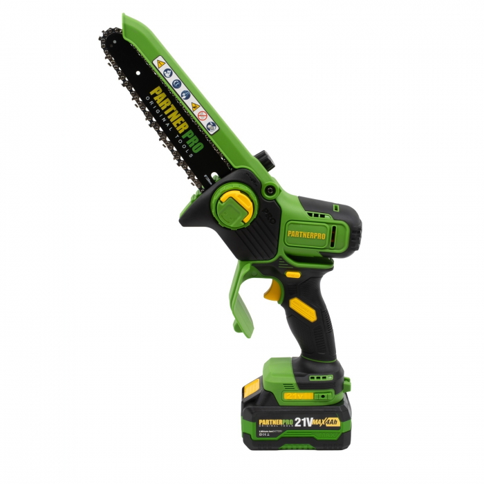 Mini Fierastrau cu Lant si Acumulator PPBS-84 PARTNERPRO, Brushless, 21V / 4Ah, Indicator sarcina [2]