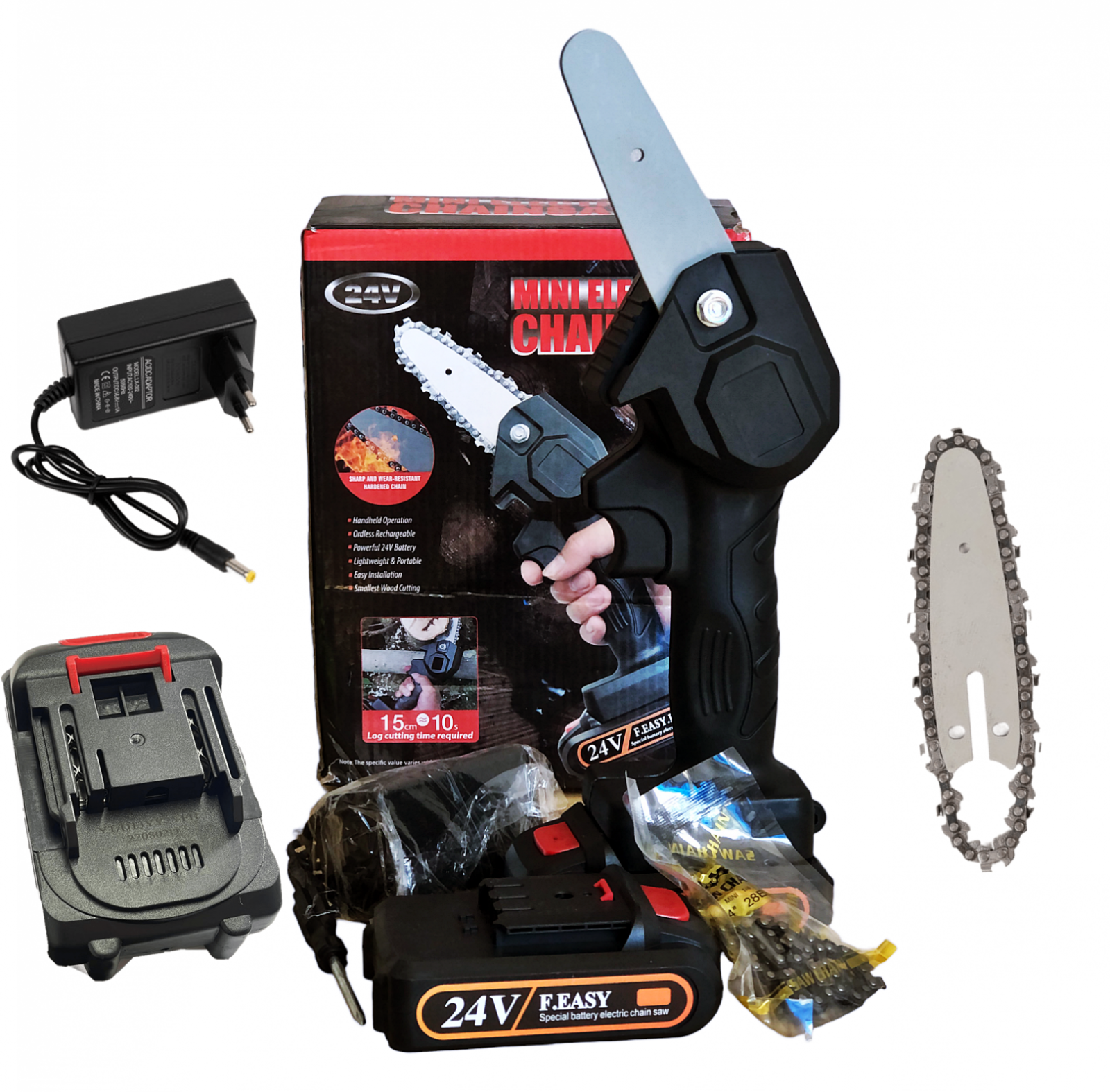 Mini fierastrau (mini drujba) cu 2 acumulatori Mustang , 24 V , 2 Ah , lama de 13 cm lungime + Lama + lant de rezerva [2]