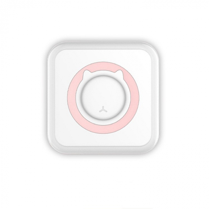 Mini Imprimanta Foto Portabila, Flippy, 5 Role de Hartie Termica, 5 Role Autocolante, 3 Role Colorate, Pixuri, Incarcare USB, Model Pisica, Alb Roz [5]