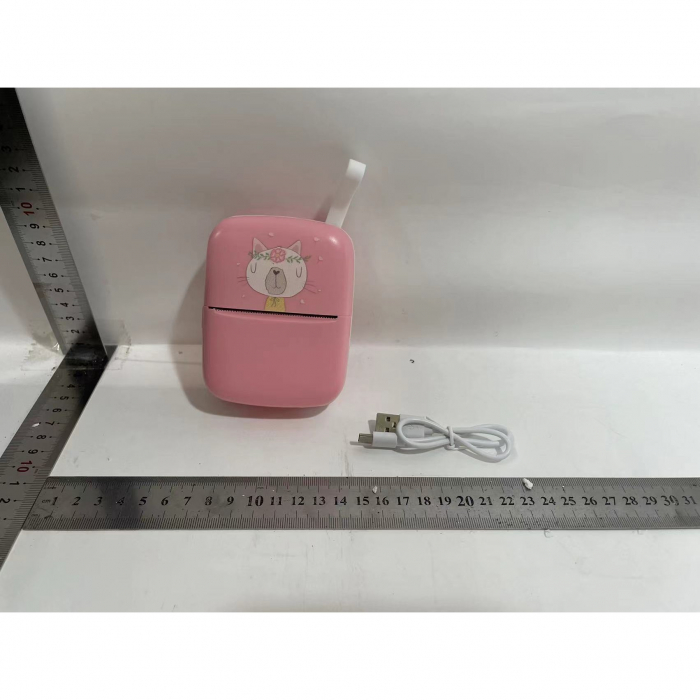 Mini Imprimanta Foto Portabila, Flippy, Incarcare USB, Bluetooth, Model Pisica, Print Alb-Negru, Roz [2]