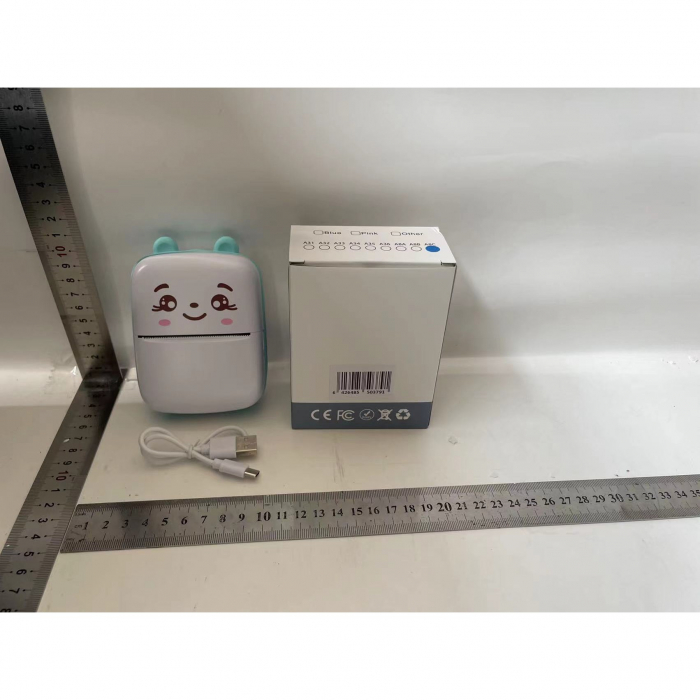 Mini Imprimanta Foto Portabila, Flippy, Incarcare USB, Bluetooth, Model Ursulet, 12 x 9 x 5 cm, Alb Albastru [2]