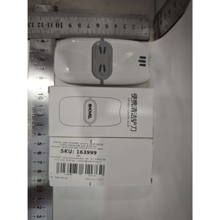 Mini Racleta de Curatare, Flippy, pentru Etichete, Adezivi, din ABS+ Metal, 2 Lame Incluse, Alb/Gri [5]