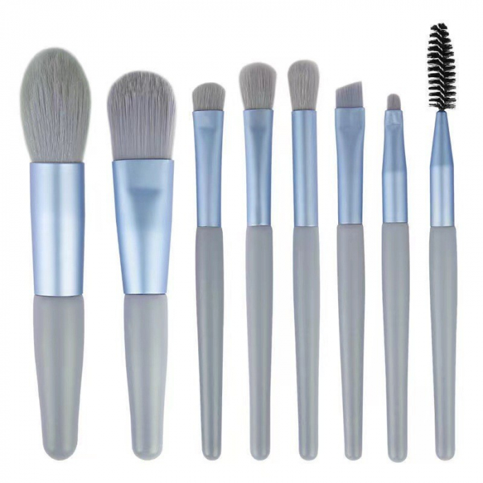 Mini set portabil 8 pensule de machiaj cu husa albastra, Flippy [1]