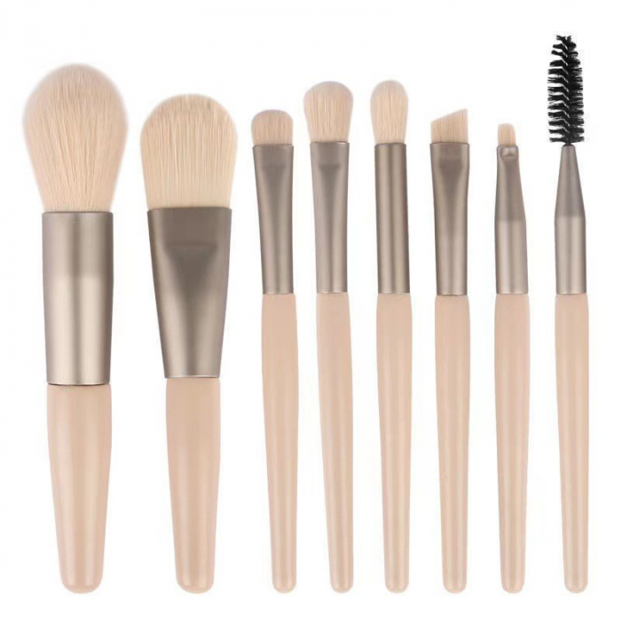 Mini set portabil 8 pensule de machiaj cu husa bej, Flippy [1]