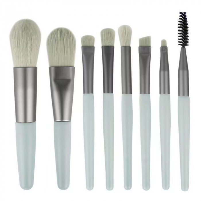 Mini set portabil 8 pensule de machiaj cu husa verde menta, Flippy [1]