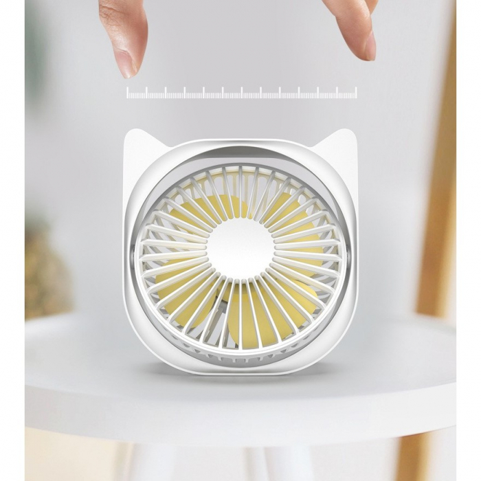 Mini ventilator pentru birou cu usb, Flippy, rotire 360 grade, 3 viteze, 13.5 x 12,8 cm, Alb [5]