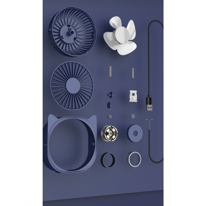 Mini ventilator pentru birou cu usb, Flippy, rotire 360 grade, 3 viteze, 13.5 x 12,8 cm, Albastru [4]