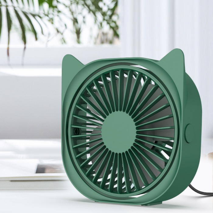 Mini ventilator pentru birou cu usb, Flippy, rotire 360 grade, 3 viteze, 13.5 x 12,8 cm, Verde [2]