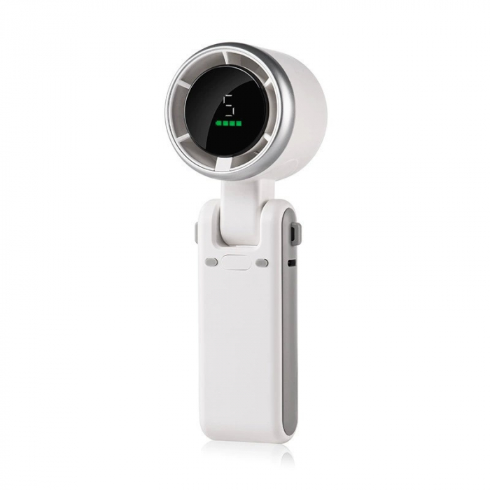Mini Ventilator Portabil, Flippy, 5 Trepte de Viteza, Afisaj Digital, Incarcare USB, 5V, 2A, 5.95 x 5.2 x 17.2 cm, Alb [1]