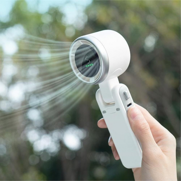 Mini Ventilator Portabil, Flippy, 5 Trepte de Viteza, Afisaj Digital, Incarcare USB, 5V, 2A, 5.95 x 5.2 x 17.2 cm, Alb [8]