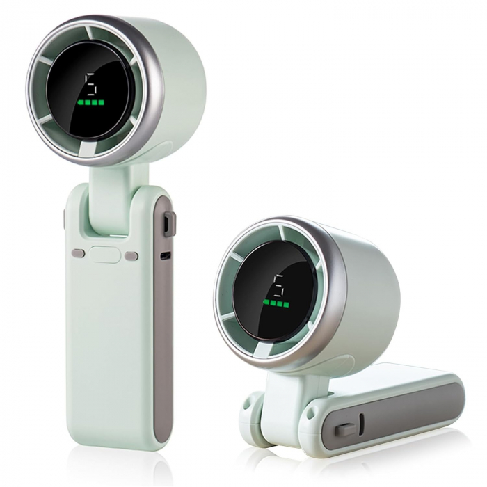 Mini Ventilator Portabil, Flippy, 5 Trepte de Viteza, Afisaj Digital, Incarcare USB, 5V, 2A, 5.95 x 5.2 x 17.2 cm, Verde [3]