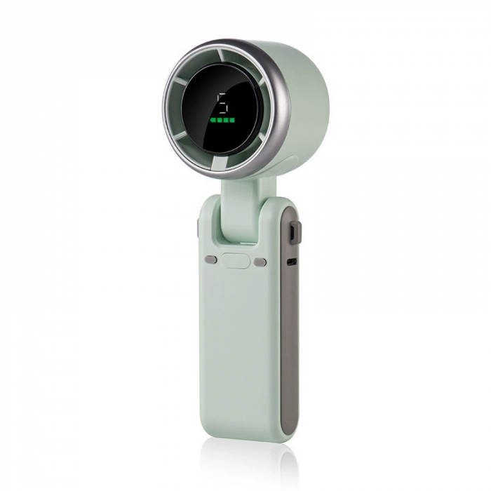Mini Ventilator Portabil, Flippy, 5 Trepte de Viteza, Afisaj Digital, Incarcare USB, 5V, 2A, 5.95 x 5.2 x 17.2 cm, Verde [1]
