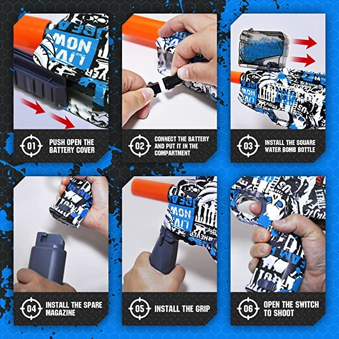 Lichidare Mitraliera de jucarie electrica Flippy cu bile de hidrogen de gel, gun bluster, tragere in rafala, varsta peste 6 ani, ochelari de protectie, 5000 de bile incluse, cablu de incarcare, 40.1 x [4]