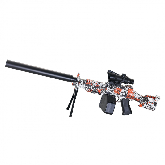 Mitraliera de jucarie electrica Flippy cu bile de hidrogen de gel, gun bluster, tragere in rafala, varsta peste 6 anil, ochelari de protectie, 5000 de bile incluse, cablu de incarcare, 22.5x81.5 cm, S [1]