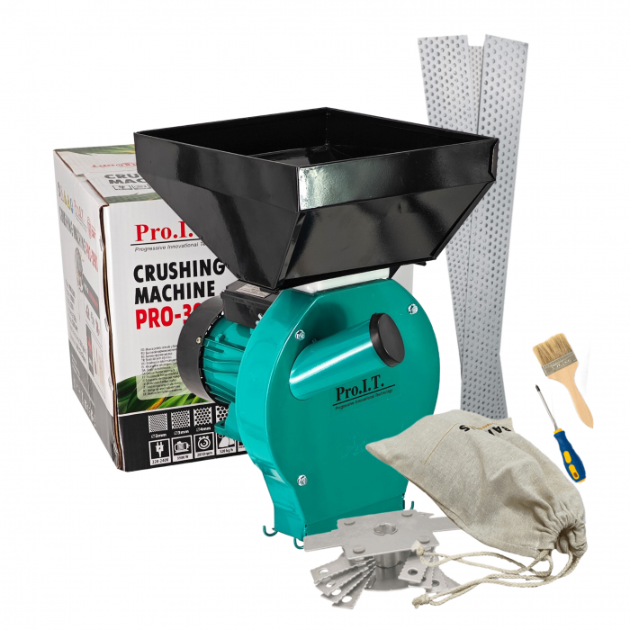Moara Cuva Mare macinat cereale, boabe si stiuleti,DDT PRO.I.T., 3900 W, 3000 rpm, 4 site de rezerva, 320 kg/h, 20 de ciocanele,bonus sac,surubelnita si perie [1]