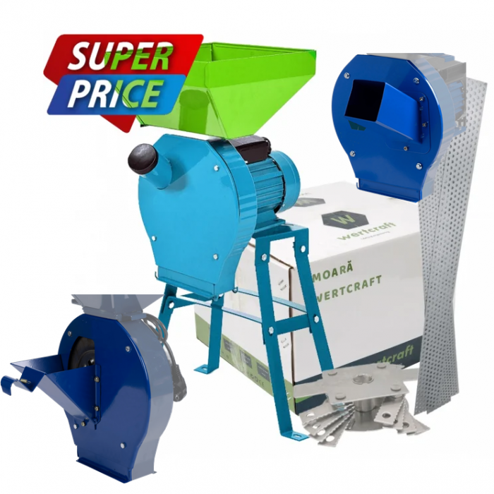 Moara Cuva Mare Wertcraft 3,5 kw, pentru fructe, legume, cereale, stiuleti, furaje si resturi vegetale cu suport [1]