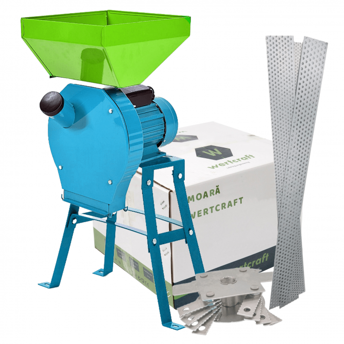 Moara Wertcraft cuva mare cu suport 3.5 Kw, 2850 Rpm, 4 site, 20 ciocanele, capacitate maxima de maruntire 350 kg/h + Butuc Ciocanele [1]