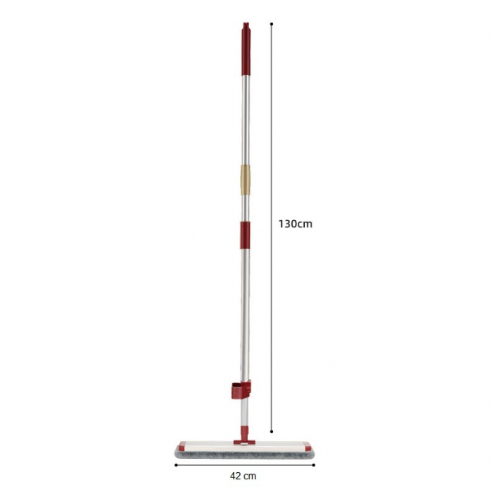 Mop Plat cu Laveta din Microfibra, Flippy, Pentru Uz Casnic, cu 2 Lavete Incluse, Sistem de Stoarcere, Tija Telescopica 130 cm, Rotire 360°, 42 x 130 cm, Rosu [2]