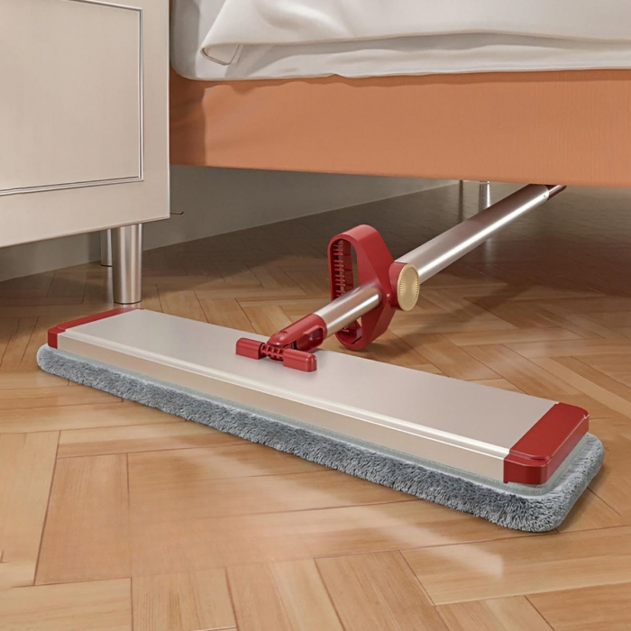 Mop Plat cu Laveta din Microfibra, Flippy, Pentru Uz Casnic, cu 2 Lavete Incluse, Sistem de Stoarcere, Tija Telescopica 130 cm, Rotire 360°, 42 x 130 cm, Rosu [3]