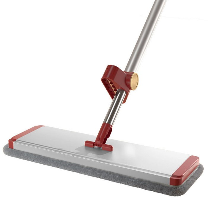 Mop Plat cu Laveta din Microfibra, Flippy, Pentru Uz Casnic, cu 2 Lavete Incluse, Sistem de Stoarcere, Tija Telescopica 130 cm, Rotire 360°, 42 x 130 cm, Rosu [1]