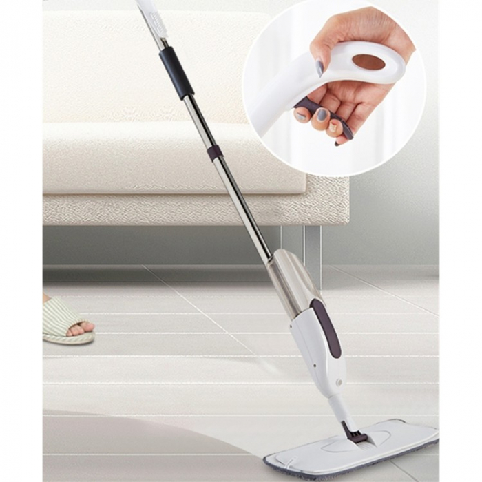 Mop plat, Flippy, cu pulverizator, pentru uz casnic, plastic, rezerva de mop din microfibra, 125x40 cm, Alb/Mov [3]