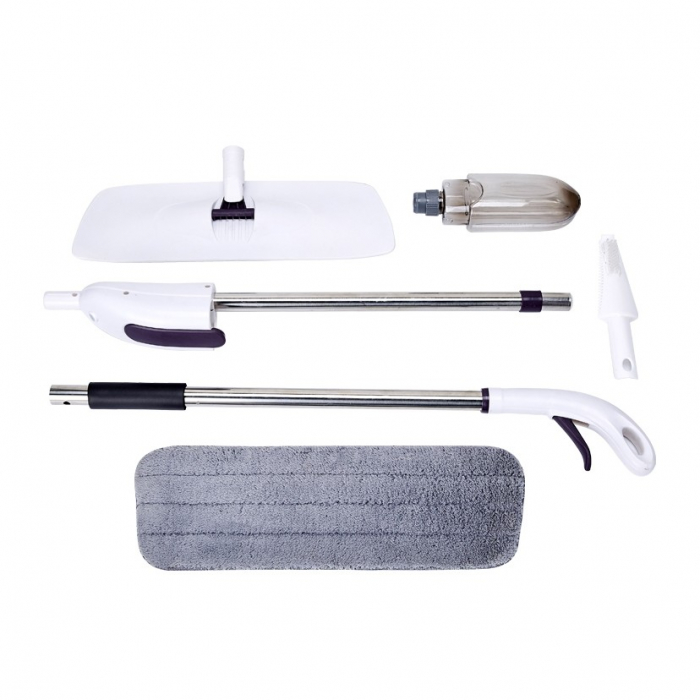Mop plat, Flippy, cu pulverizator, pentru uz casnic, plastic, rezerva de mop din microfibra, 125x40 cm, Alb/Mov [4]