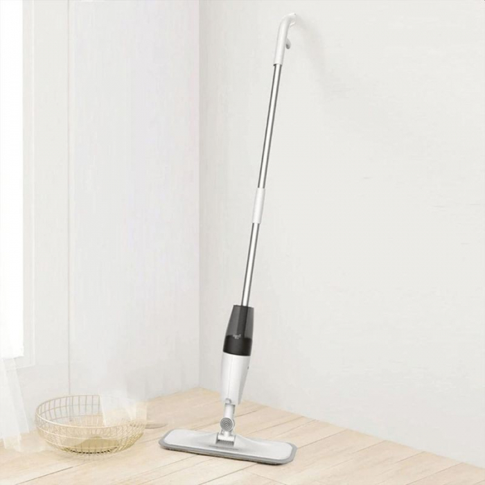 Mop plat, Flippy, cu pulverizator, pentru uz casnic, plastic, rezerva de mop din microfibra, 125x40 cm, Alb/Negru [5]