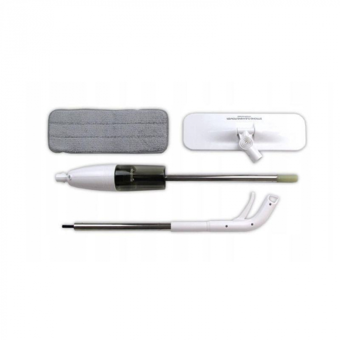 Mop plat, Flippy, cu pulverizator, pentru uz casnic, plastic, rezerva de mop din microfibra, 125x40 cm, Alb/Negru [6]