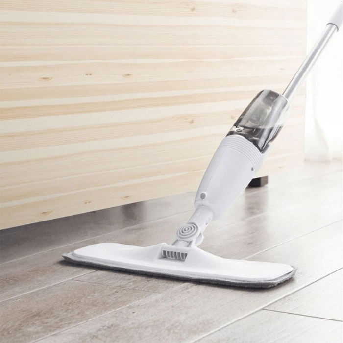 Mop plat, Flippy, cu pulverizator, pentru uz casnic, plastic, rezerva de mop din microfibra, 125x40 cm, Alb/Negru [3]