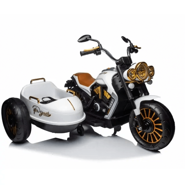 Motocicleta copii cu 2 locuri si atas, roti din spuma eva si sezut din piele - 2-10 ani , XSDU1588, Alb [1]