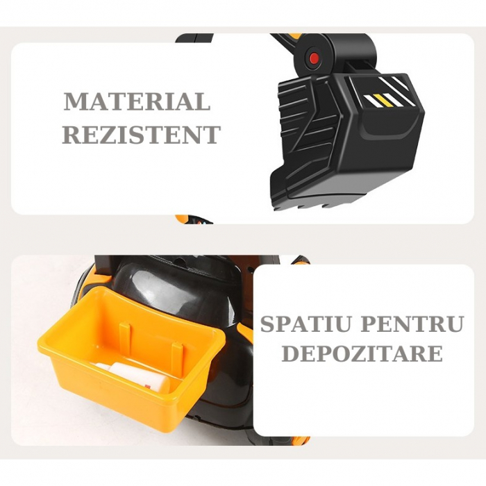 Masinuta Electrica Flippy, Tip Excavator, Brat Electric cu Maneta de Control, Spatar si Bare Laterale, Sistem Muzica si Lumini, 2-7 Ani, 72 x 34 x 45 cm, Portocaliu [5]