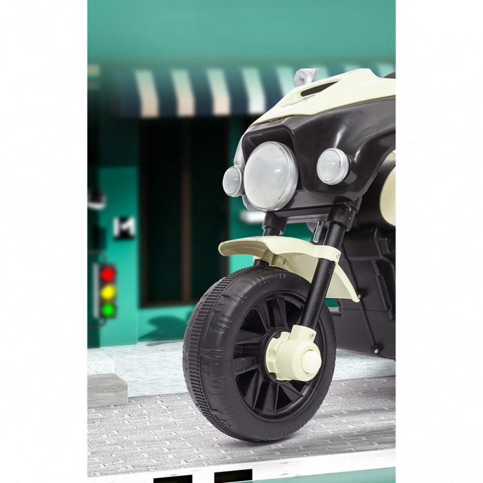 Motocicleta Electrica Flippy, cu Acumulator, cu Sistem Anti-Rasturnare, Sistem de Lumini si Muzica, Cutie de Depozitare, 1-8 Ani, 93 x 43 x 58 cm, Alb - Bej [8]