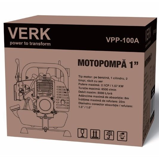 Motopompa pe benzina Verk VPP-100A, 2.1 Cp, 1", 8000 L/h, 22 m [2]