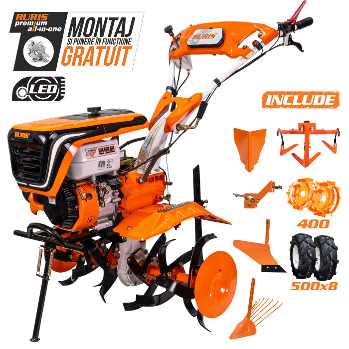 Motosapatoare ruris 732acc + roti cauciuc 5.00-8+rarita+plug+adaptor+dispozitiv scos cartofi+roti metalice 400 fara manicot+cultivator [1]