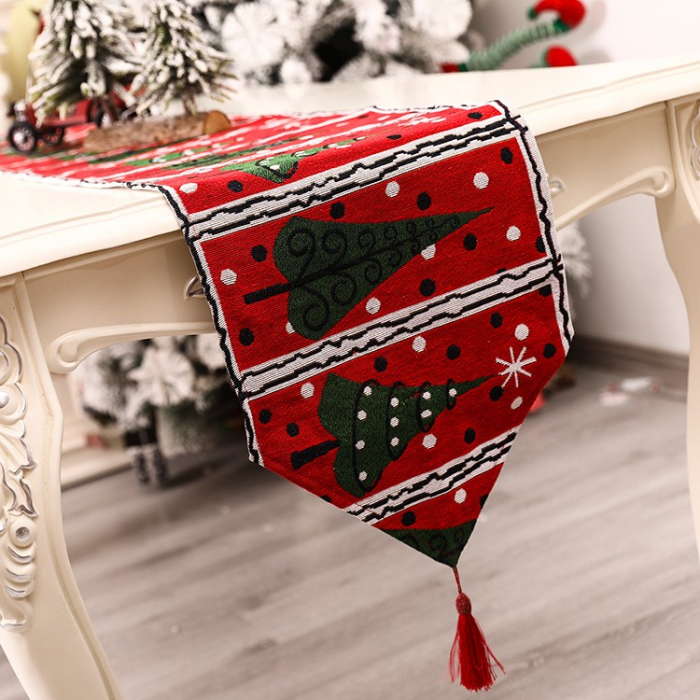 Napron Decorativ pentru Masa, Flippy, Model Brazi de Craciun, Tematica Craciun, 35 x 180 cm, Rosu/Verde [2]