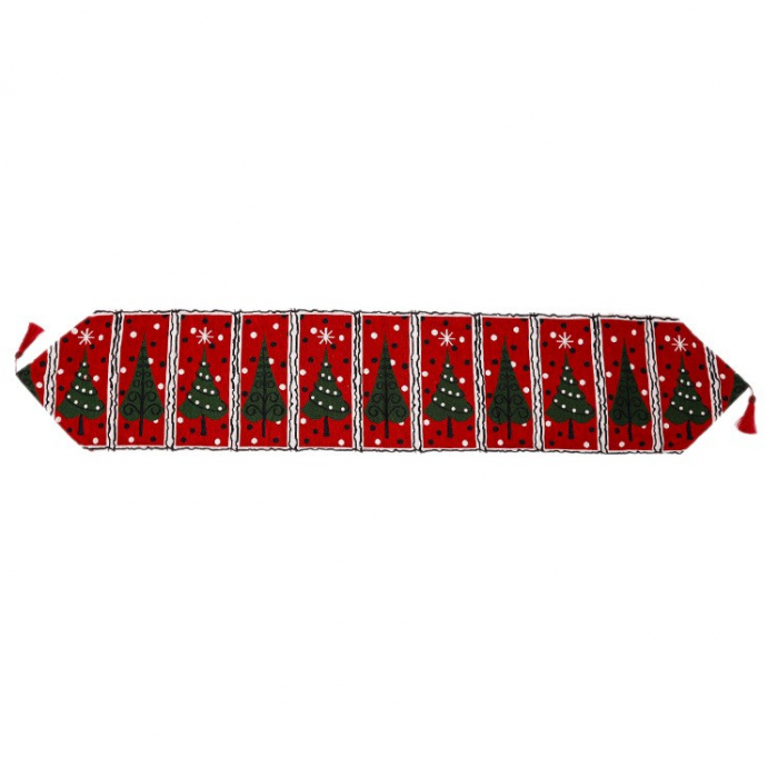 Napron Decorativ pentru Masa, Flippy, Model Brazi de Craciun, Tematica Craciun, 35 x 180 cm, Rosu/Verde [1]