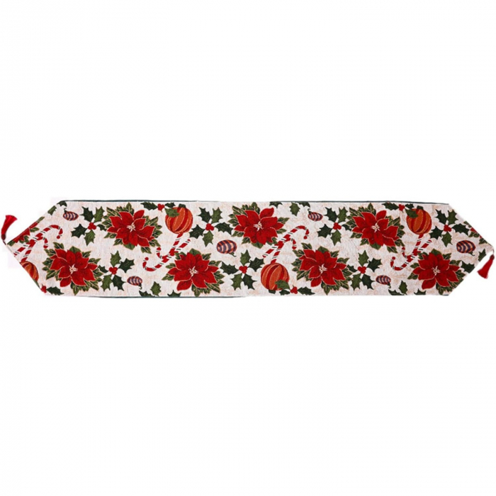 Napron Decorativ pentru Masa, Flippy, Model Flori, Tematica Craciun, 35 x 180 cm, Rosu [2]