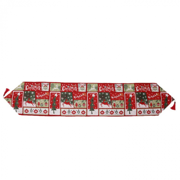 Napron Decorativ pentru Masa, Flippy, Model Merry Christmas, Tematica Craciun, 35 x 180 cm, Rosu/Verde [1]