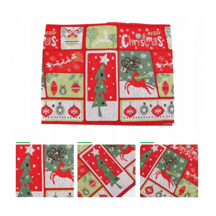 Napron Decorativ pentru Masa, Flippy, Model Merry Christmas, Tematica Craciun, 35 x 180 cm, Rosu/Verde [2]