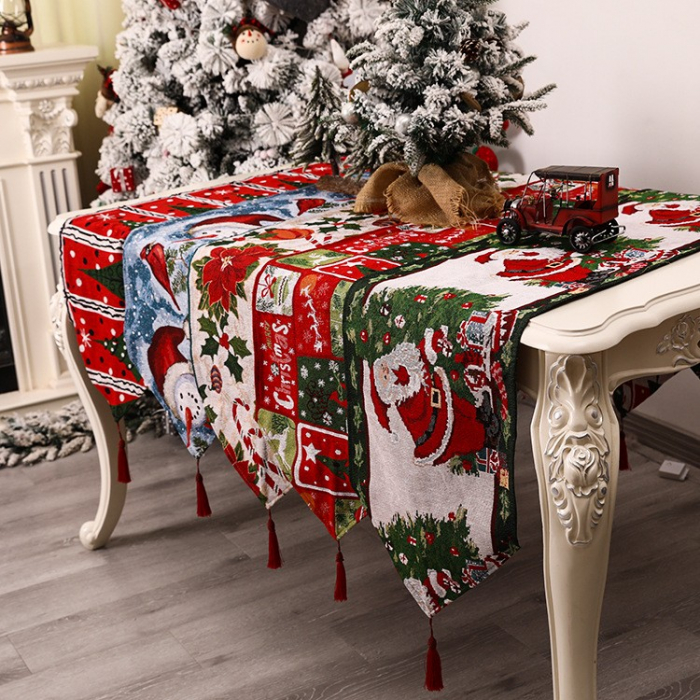 Napron Decorativ pentru Masa, Flippy, Model Mos Craciun, Tematica Craciun, 35 x 180 cm, Rosu/Verde [4]