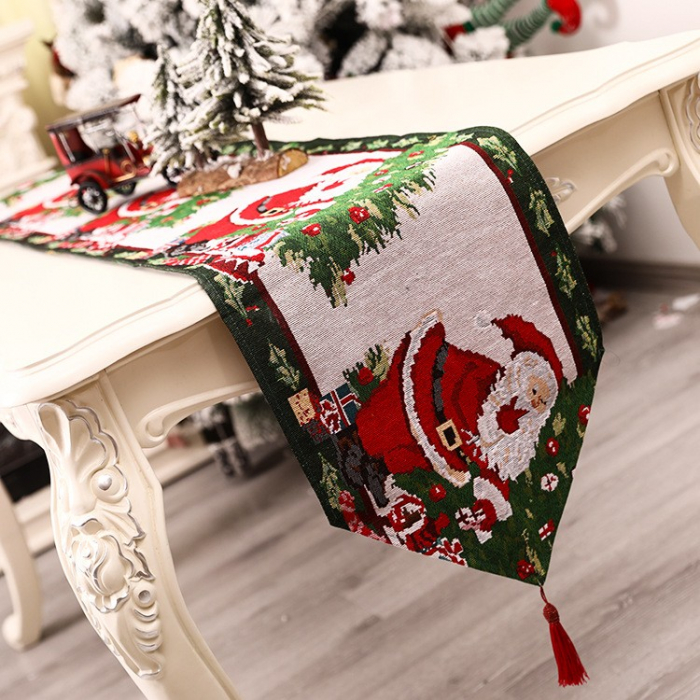 Napron Decorativ pentru Masa, Flippy, Model Mos Craciun, Tematica Craciun, 35 x 180 cm, Rosu/Verde [3]