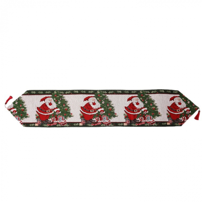 Napron Decorativ pentru Masa, Flippy, Model Mos Craciun, Tematica Craciun, 35 x 180 cm, Rosu/Verde [1]