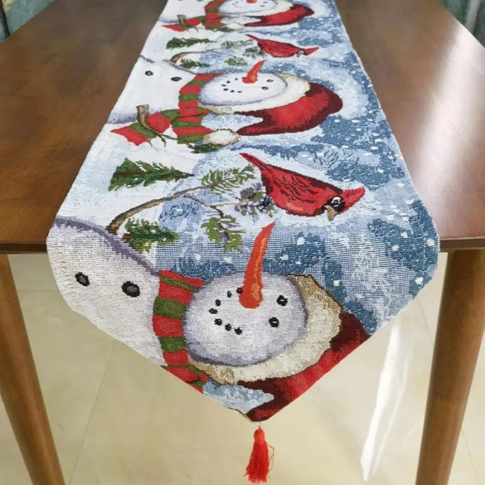 Napron Decorativ pentru Masa, Flippy, Model Oameni de Zapada, Tematica Craciun, 35 x 180 cm, Rosu/Verde [3]
