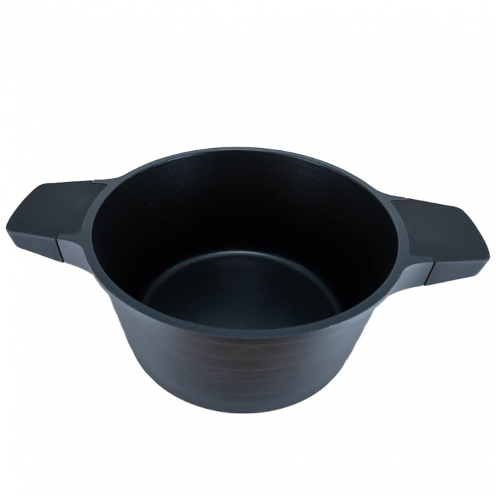 Oala aluminiu, capac din sticla cu maner de silicon diametru 20 cm, 2.7l, culoare black pro, cod 55872-20 [2]