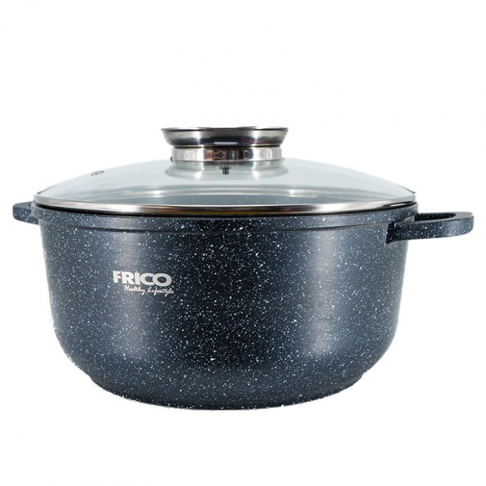 Oala aluminiu marmurat, diametru 24cm, capacitate 4.5L, culoare negru, capac de sticla [1]