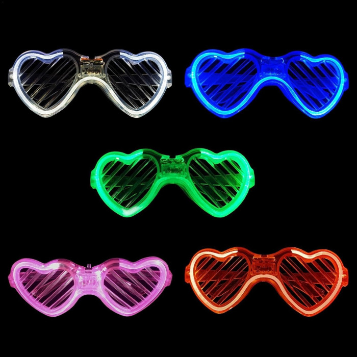 Ochelari de Petrecere cu LED, Flippy, Model Inima, din Plastic, 3 Moduri de Iluminat, Marime Universala, Multicolor [6]