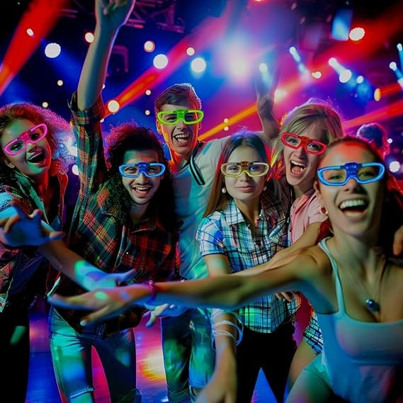 Ochelari de Petrecere cu LED, Flippy, Model Neon, din Plastic, 3 Moduri de Iluminat, Marime Universala, Multicolor [9]