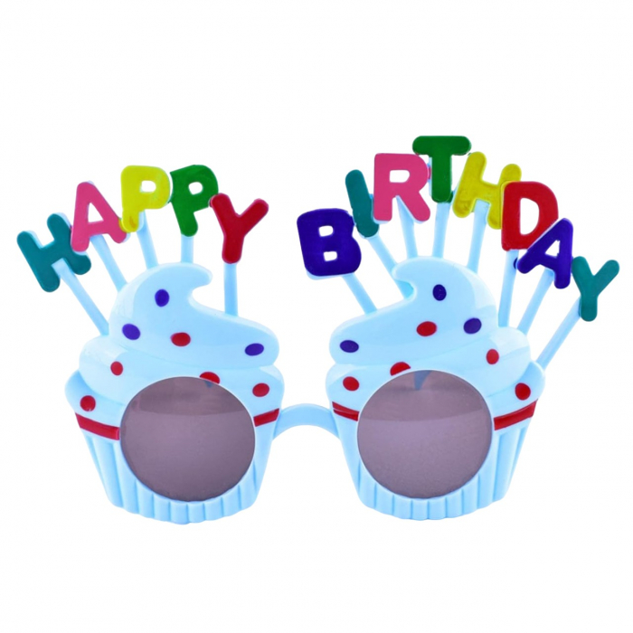 Ochelari Happy Birthday, Flippy, Tematica Aniversare, Protectie Soare, din Plastic, Model Prajiturele, 18.5x11.5 cm, Albastru [1]