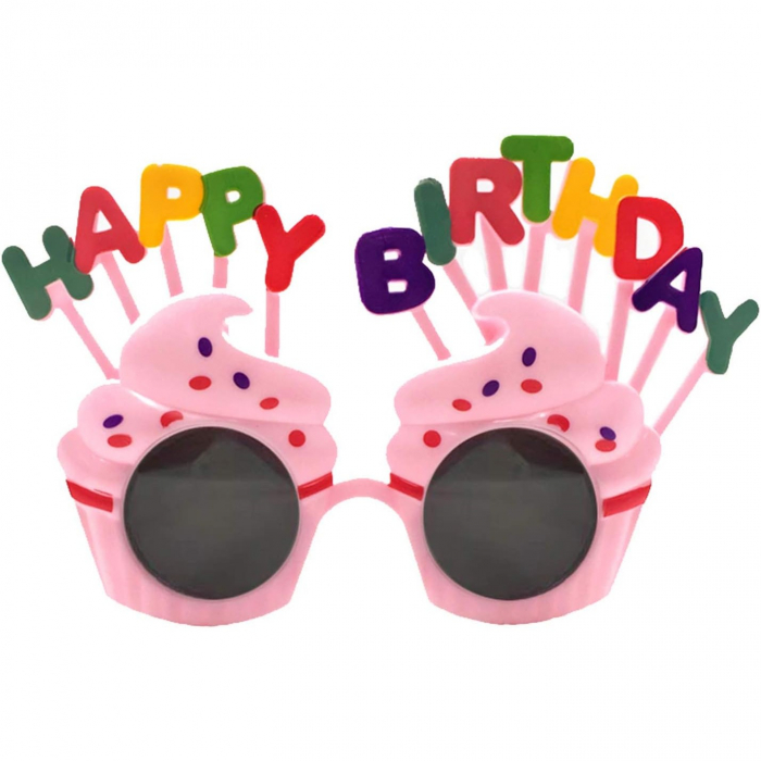 Ochelari Happy Birthday, Flippy, Tematica Aniversare, Protectie Soare, din Plastic, Model Prajiturele, 18.5x11.5 cm, Roz [1]