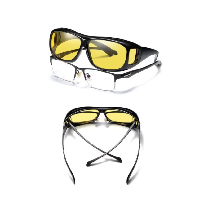 Ochelari pentru Viziune pe Timp de Noapte, Flippy, Polarizati, pentru Condus, Ciclism, cu Posibilitatea Purtarii peste Ochelarii de Vedere, cu Lentila Galbena, pentru Protectie, Rama Neagra, Pc, 15x5  [5]